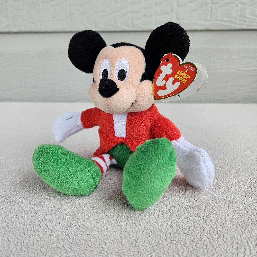 Ty Christmas Mickey Mouse Beanie Babies Plush 6 1/2" Walgreens Exclusive 2012